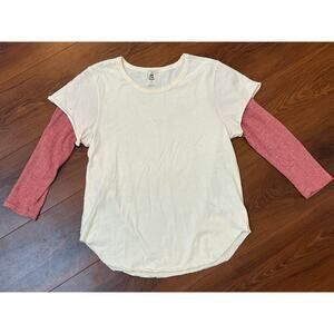 We the Free Women's White/Pink Top/Blouse. Baseball style. Women's Medium